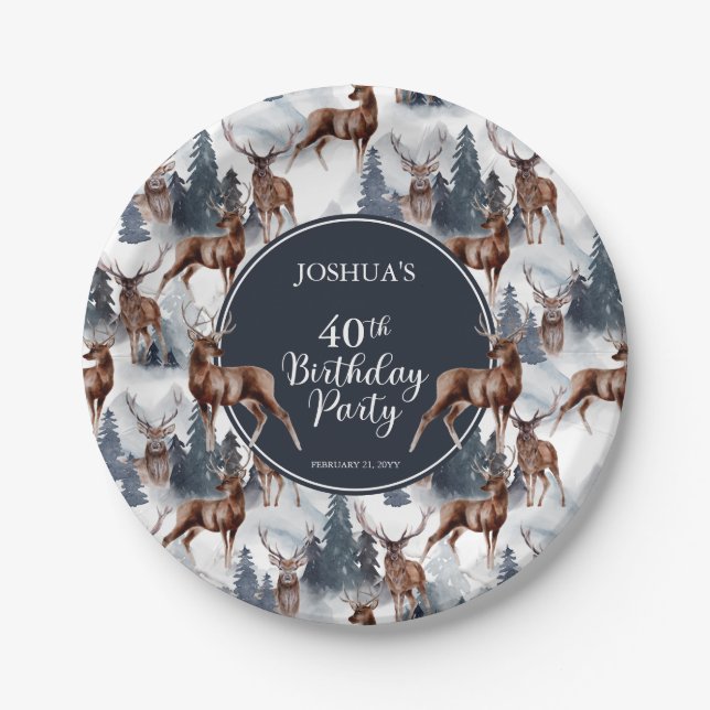 Assiettes En Carton Cerf rustique Woodsy | Forêt 40e fête d'anniversai (Devant)