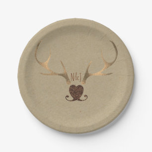 Assiettes En Carton Cerfs dorés & Mariage rustique papier marron