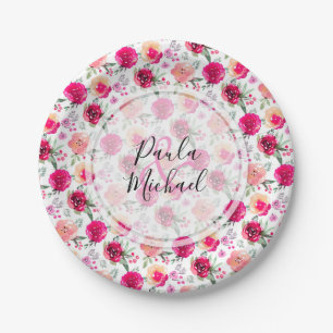 Assiettes En Carton Cerise Aquarelle Florale Plaques de papier personn
