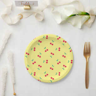 Assiettes En Carton Cerise esthétique Cerises Motif Jaune