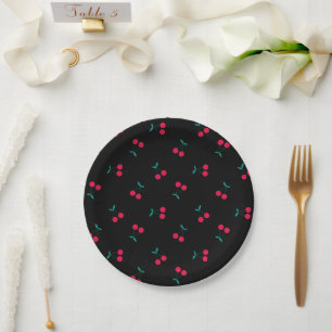 Assiettes En Carton Cerise esthétique Cerises Motif Noir