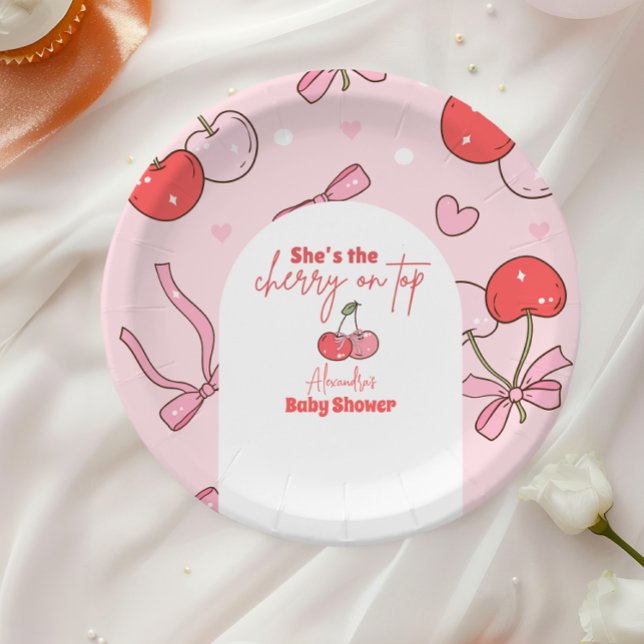 Assiettes En Carton Cerise sur le Baby shower supérieur (Créateur téléchargé)