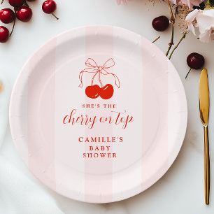 Assiettes En Carton Cerise sur le Baby shower supérieur