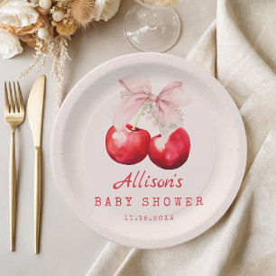 Assiettes En Carton Cerise sur le Baby shower supérieur Fille rouge et