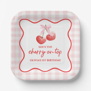 Assiettes En Carton Cerise sur le dessus Pink Bow avant l'anniversaire