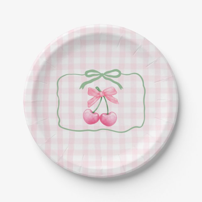 Assiettes En Carton Cerise sur le dessus Première plaque d'anniversair (Devant)