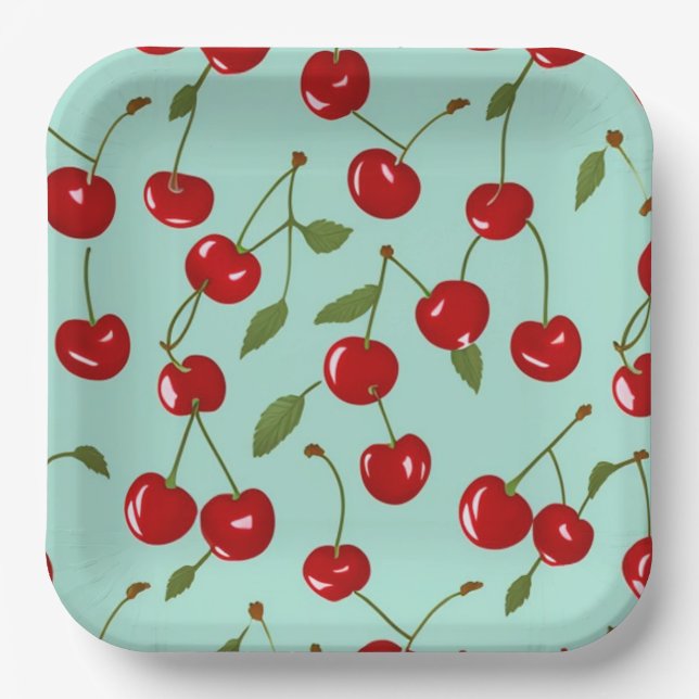 Assiettes En Carton Cerises d'été (Recto)