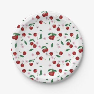 Assiettes En Carton Cerises rouges botaniques Verdure & Fleurs de ceri