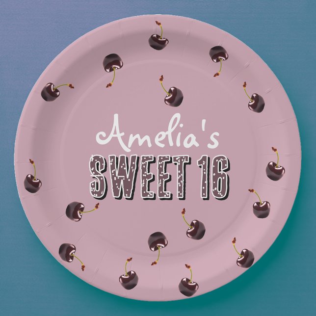 Assiettes En Carton Cerry Sweet 16 Soirée personnalisée (Créateur téléchargé)