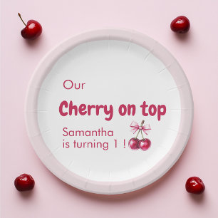 Assiettes En Carton Cerry Sweet Rouge & rose fête d'anniversaire
