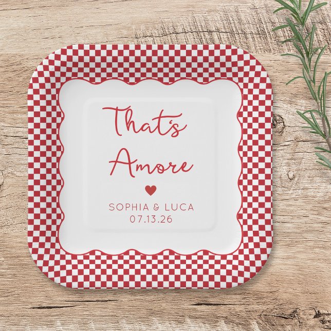 Assiettes En Carton C'est Amore Italien Chic Personnalisé Mariage Roug (Créateur téléchargé)
