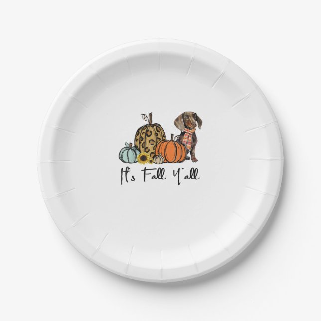 Assiettes En Carton C'est automne Y'all Jaune Dachshund Chien Leopard  (Devant)