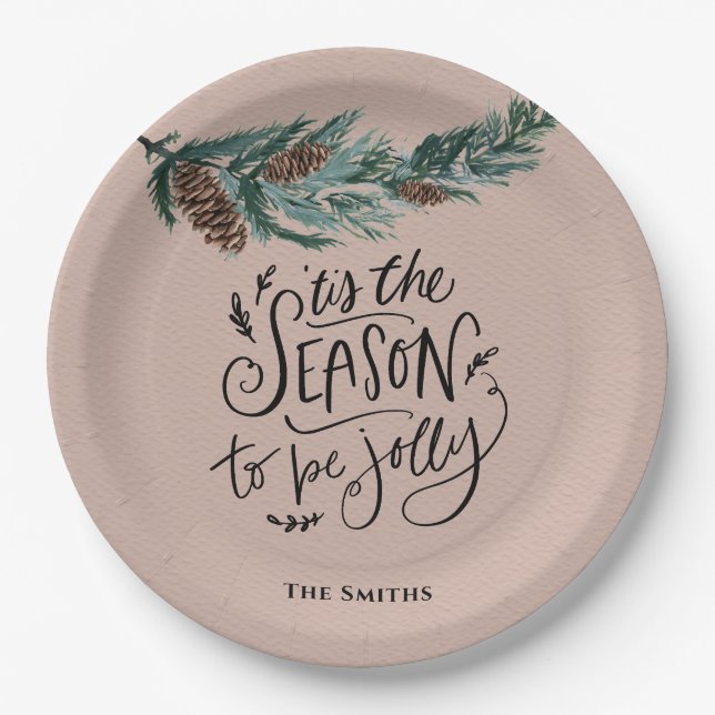 Assiettes En Carton C'Est La Saison D'Être Jolly Aquarelle Pine Cône (Devant)