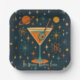 Assiettes En Carton C'est l'heure du Martini Atomique Étoiles Cosmique