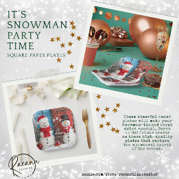 Assiettes En Carton C'est Snowman Party Time Carré Plaques papier