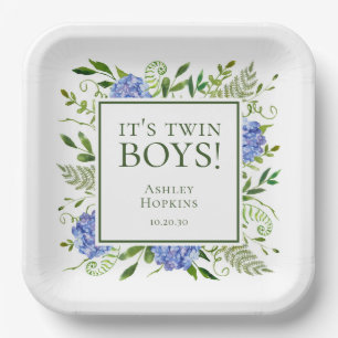 Assiettes En Carton C'est Twin Boys Blue Hydrangeas Boy Baby shower