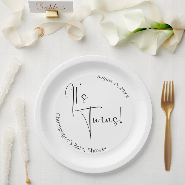 Assiettes En Carton C'est Twins Modern Script Baby shower (Mariage)