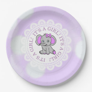 Assiettes En Carton C'est un Baby shower à thème Fille, Eléphant Viole