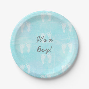 Assiettes En Carton C'est un Garçon, Baby Footprints Baby shower bleu