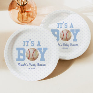 Assiettes En Carton C'est un garçon ! Baby shower de base-ball bleu
