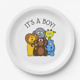 Assiettes En Carton C'est un garçon Baby shower Plaque Zoo Animal Thèm
