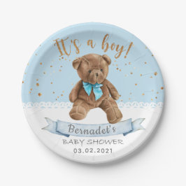 Assiettes En Carton C'est un garçon ! Baby shower Teddy Bear