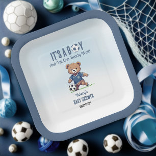Assiettes En Carton C'est un garçon Bearly Wait Soccer Player Baby sho