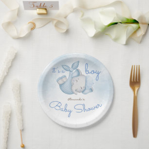 Assiettes En Carton C'est un garçon éléphant bébé garçon douche bleu
