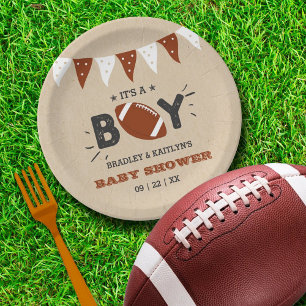 Assiettes En Carton C'est un garçon ! Football Thème Co-ed Baby shower