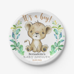 Assiettes En Carton C'est un garçon ! Plaque Baby shower Lion Safari