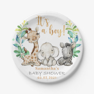 Assiettes En Carton C'est un garçon ! Plaque Baby shower Safari