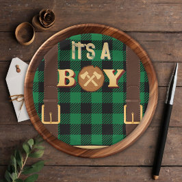 Assiettes En Carton C'est un garçon Rustic Lumberjack Flannel Baby sho