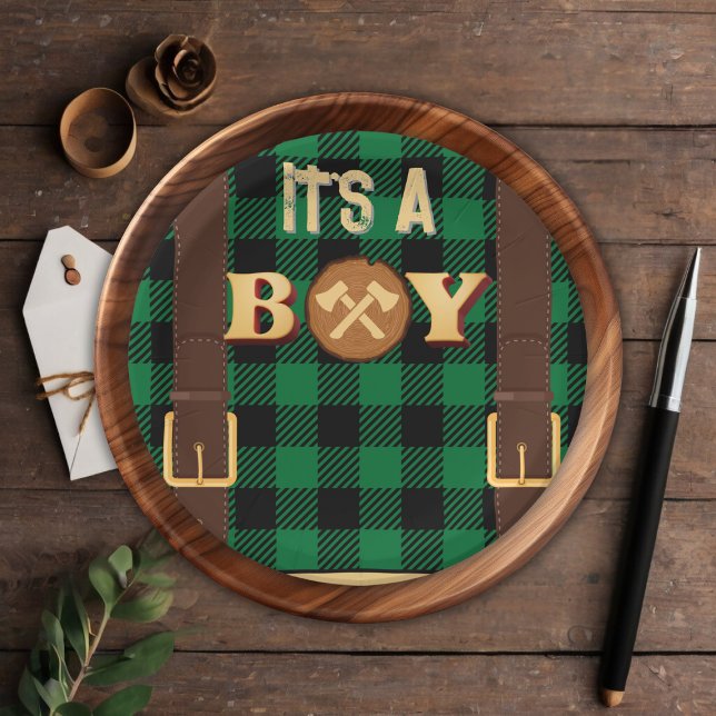 Assiettes En Carton C'est un garçon Rustic Lumberjack Flannel Baby sho (Créateur téléchargé)