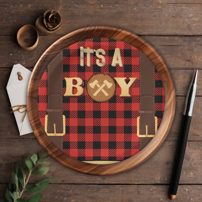 Assiettes En Carton C'est un garçon Rustic Lumberjack Flannel Baby sho (Créateur téléchargé)