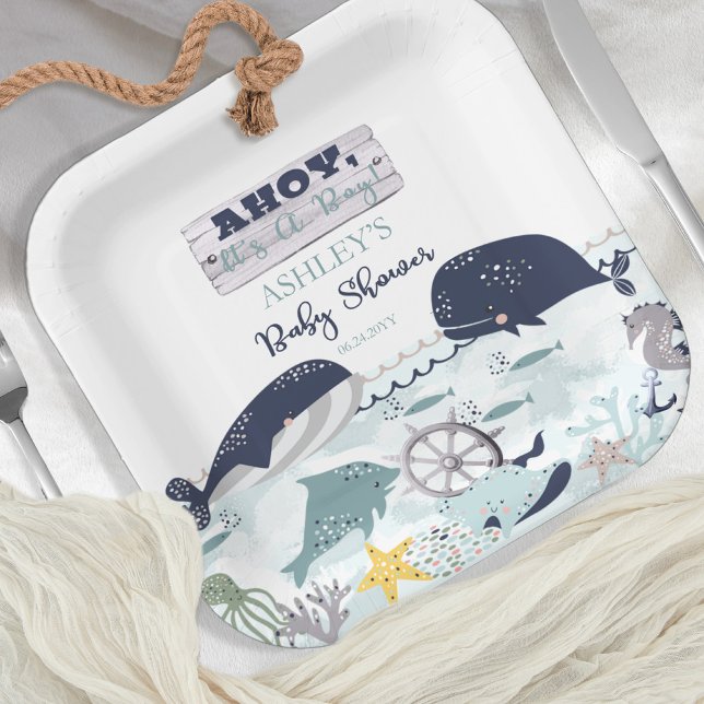Assiettes En Carton C'est un garçon sous le Baby shower marin (Créateur téléchargé)