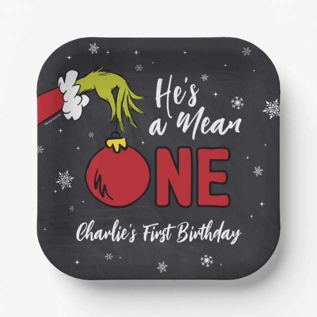 Assiettes En Carton C'est un Mean One | Grinch Chalkboard Anniversaire (Recto)