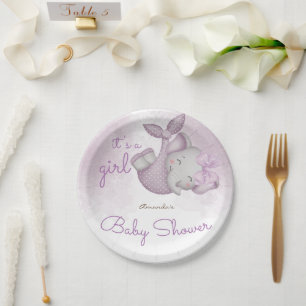 Assiettes En Carton C'est une douche pour bébé éléphant fille