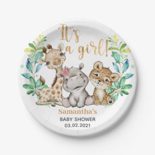 Assiettes En Carton C'est une fille ! Baby shower Safari