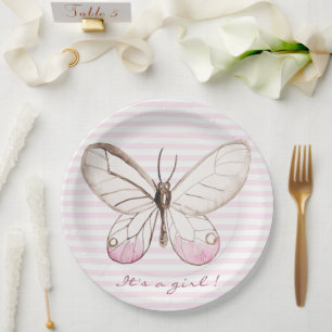 Assiettes En Carton C'est une fille ! Le bonbon rougissent papillon  