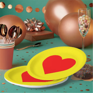 Assiettes En Carton Chaleur de coeur rouge Jaune