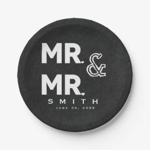 Assiettes En Carton Chalk Chalkboard M. & MR Fiançailles Mariage gay