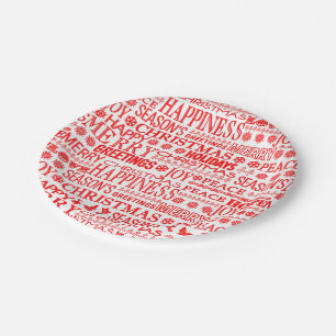 Assiettes En Carton Chalk Noyer Noël Salutation En Rouge Et Blanc