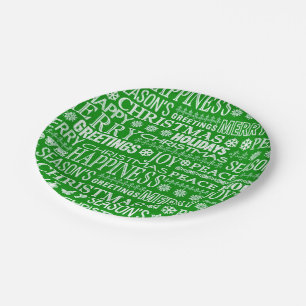 Assiettes En Carton Chalk Noyer Noël Salutation En Vert Et Blanc