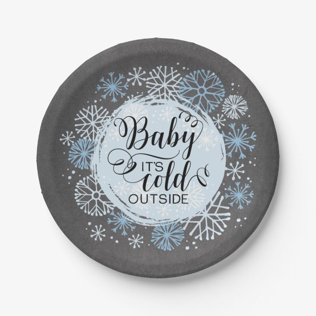 Assiettes En Carton Chalkboard Baby It's Cold Outside 7" Plaque en pap (Devant)