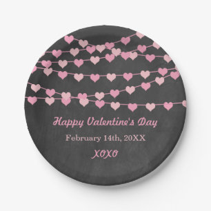 Assiettes En Carton Chalkboard Chaîne d'amour Heureuse Sainte-Valentin