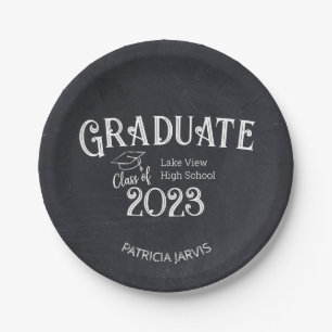 Assiettes En Carton Chalkboard High School Photo Graduation Party