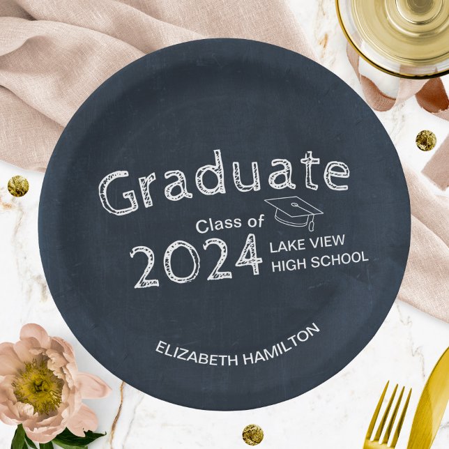 Assiettes En Carton Chalkboard High School Photo Graduation Party (Créateur téléchargé)