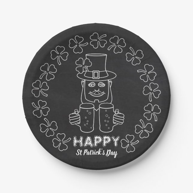 Assiettes En Carton Chalkboard Leprechaun, St Patrick's Day Party (Devant)