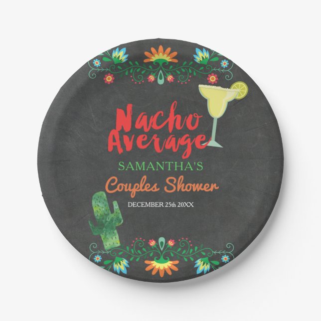 Assiettes En Carton Chalkboard Nacho Moyenne Couple Douche Floral (Devant)
