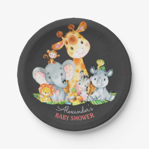 Assiettes En Carton Chalkboard Watercol Cute Safari Jungle Baby shower